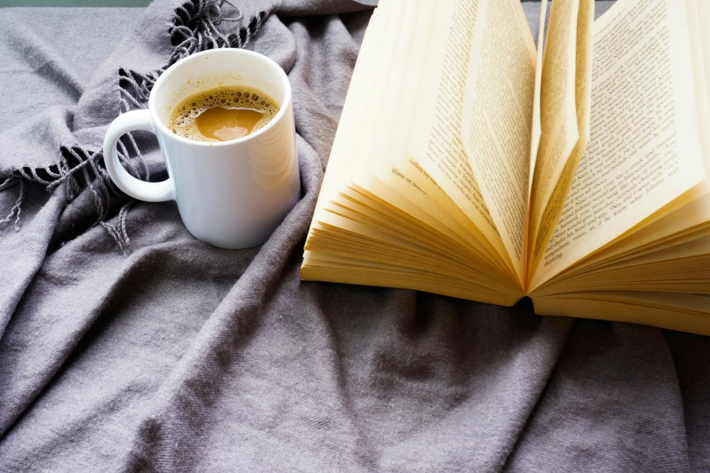 Cozy scene of book with coffee