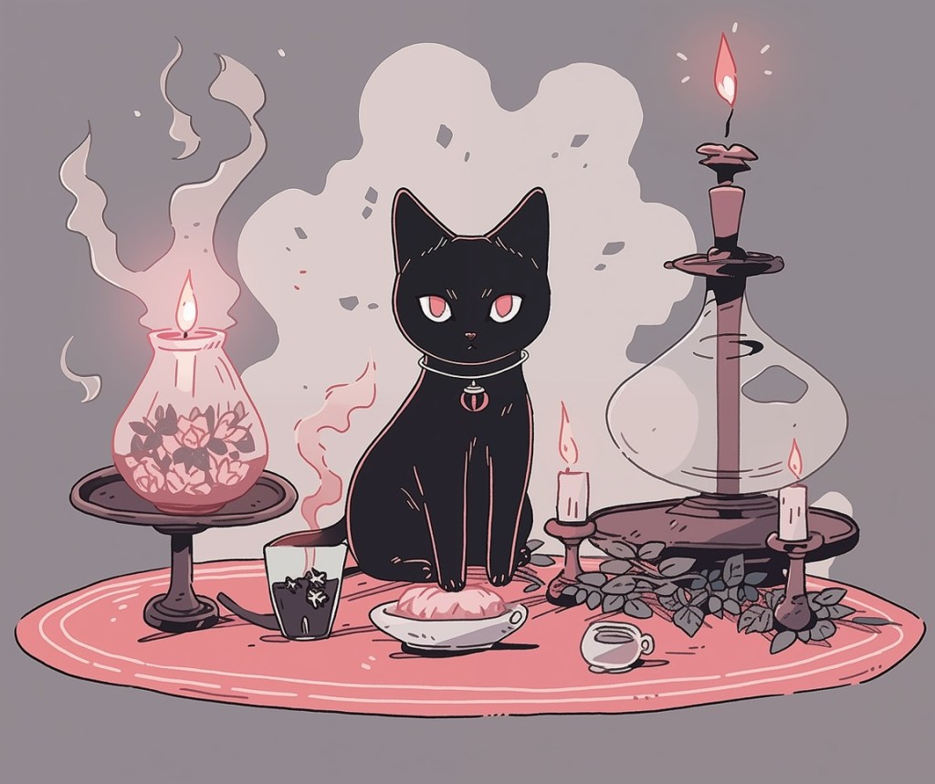 Cute witchy black cat